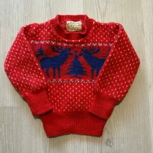 Baby Toddlers Vintage 60's Clifton Sportswear Red Blue Wool Crewneck Sweater 3T